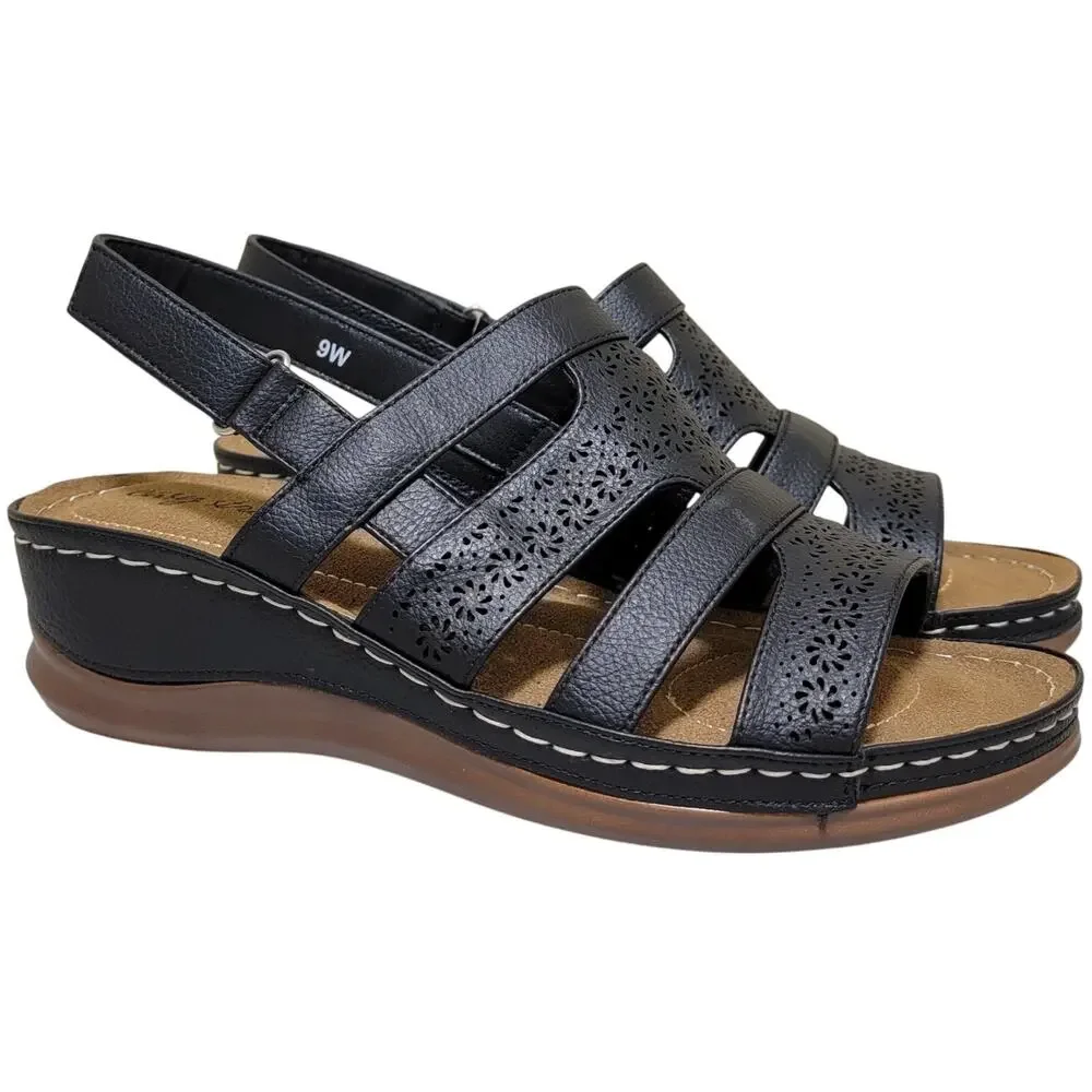 Easy Street Women Alexi Wedge Heel Slingback Sandals Size US 9W Black
